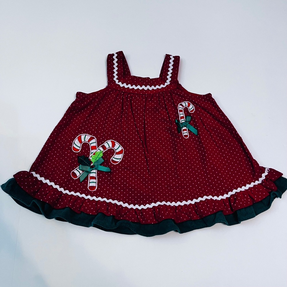 Vintage Rare Too! Christmas Jumper Dress 12M Red Polka Dot Candy Cane